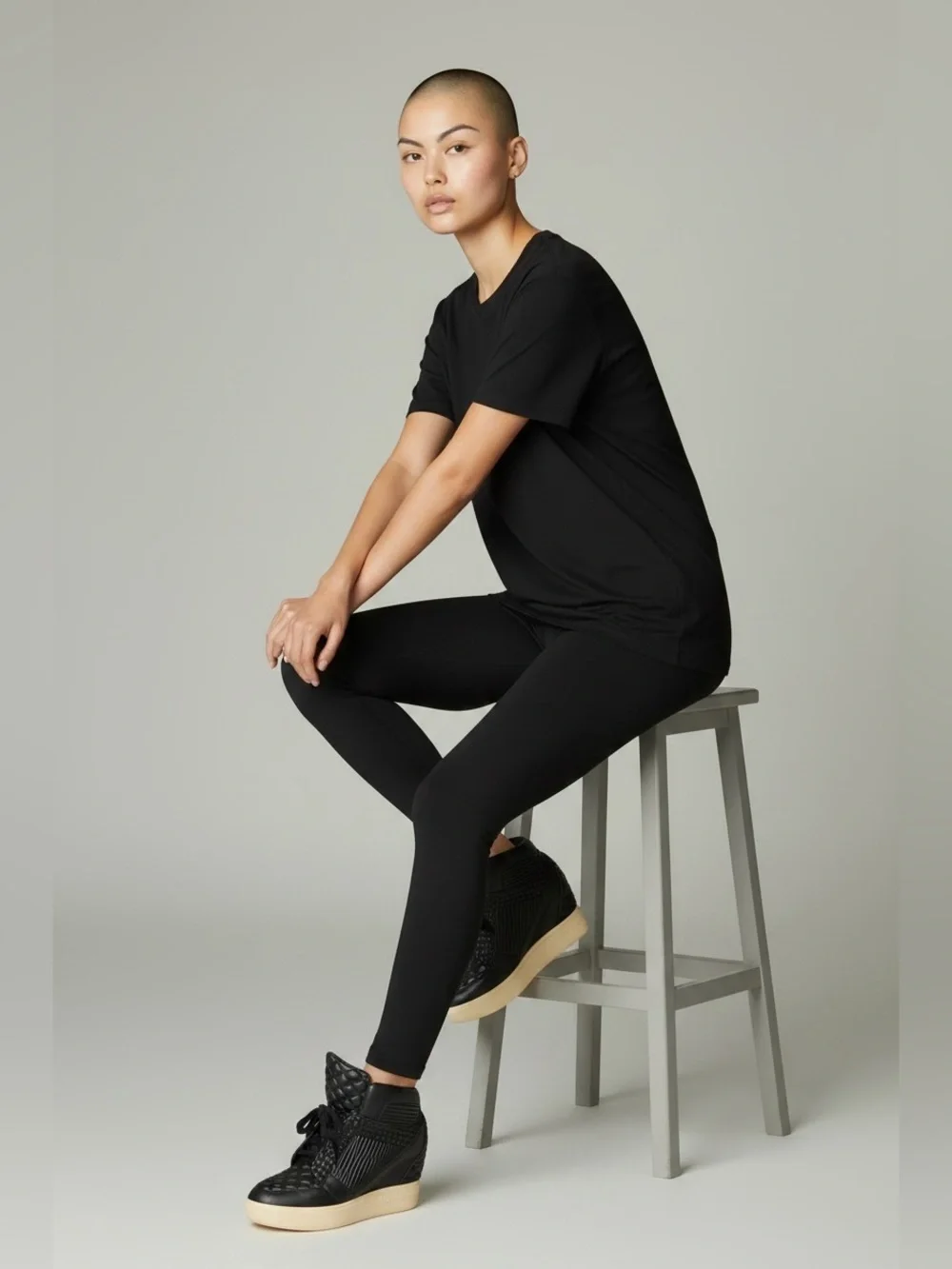 Black Quilted Wedge Sneakers with Platform Sole